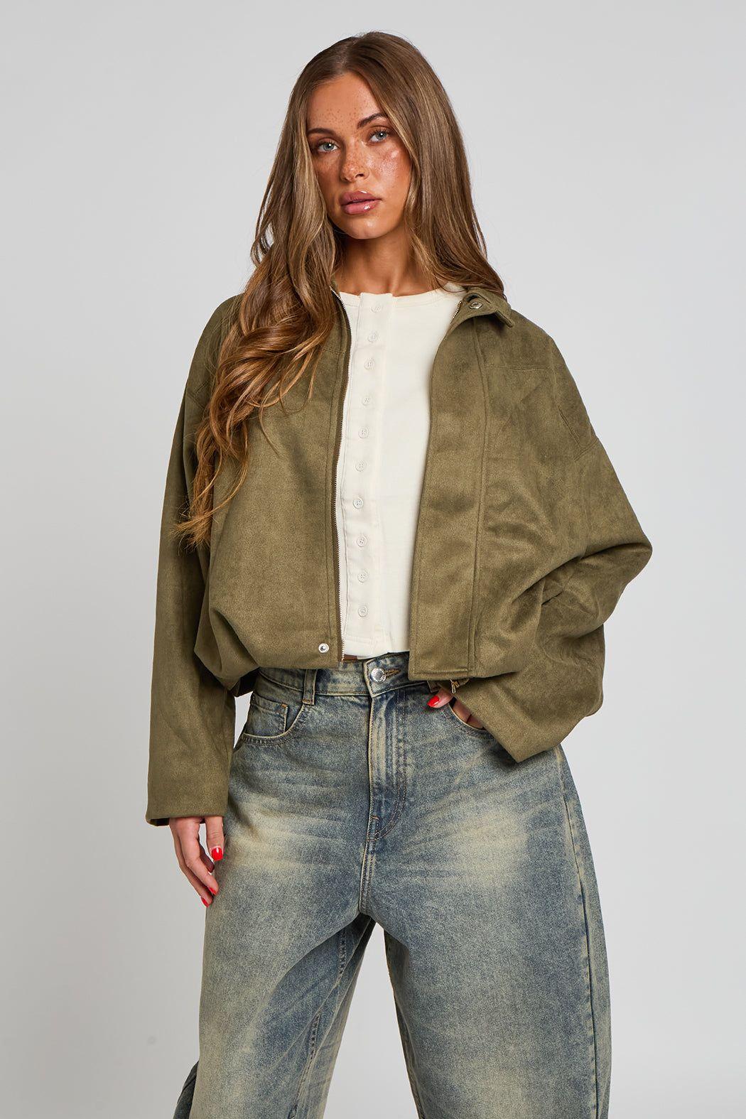 Suede Collared Bubble Hem Jacket by URBAN BLISS