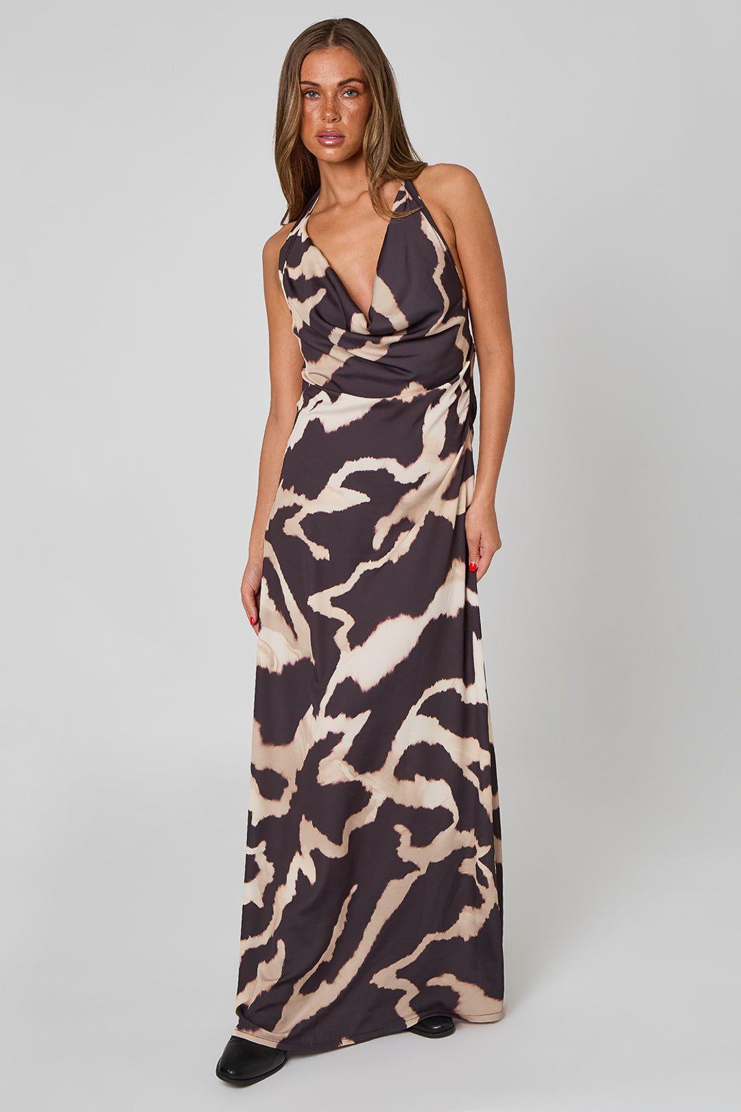Tort Halter Cowl Maxi Dress by URBAN BLISS