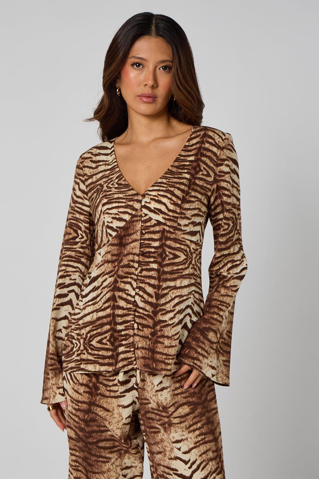 Zebra Button Front Top by URBAN BLISS