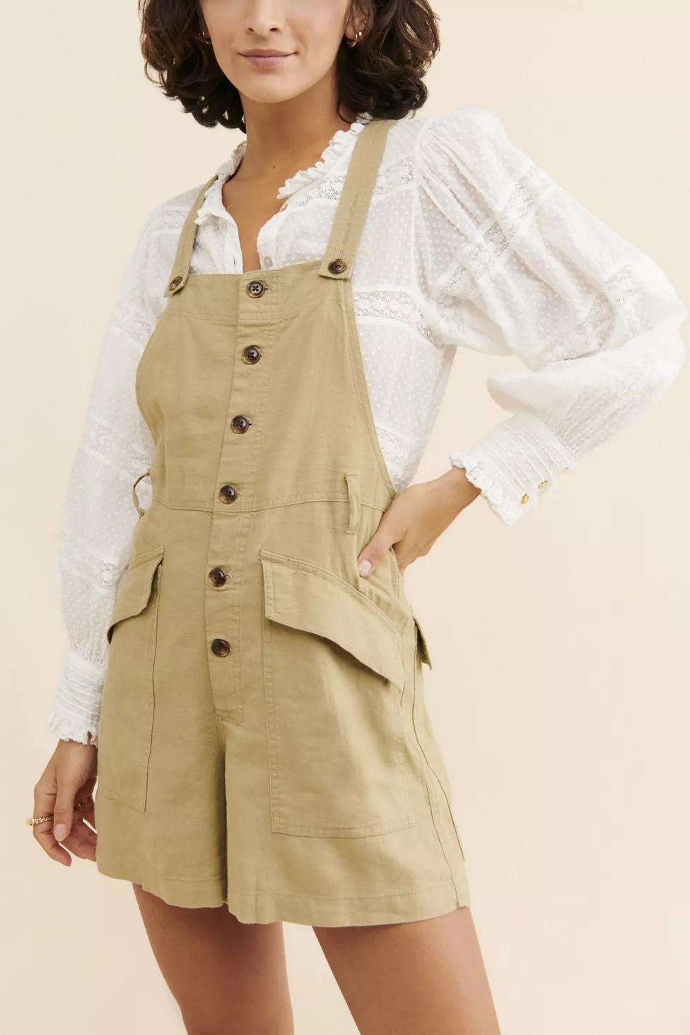 Boho Linen Short Overalls by URBAN OUTFITTERS