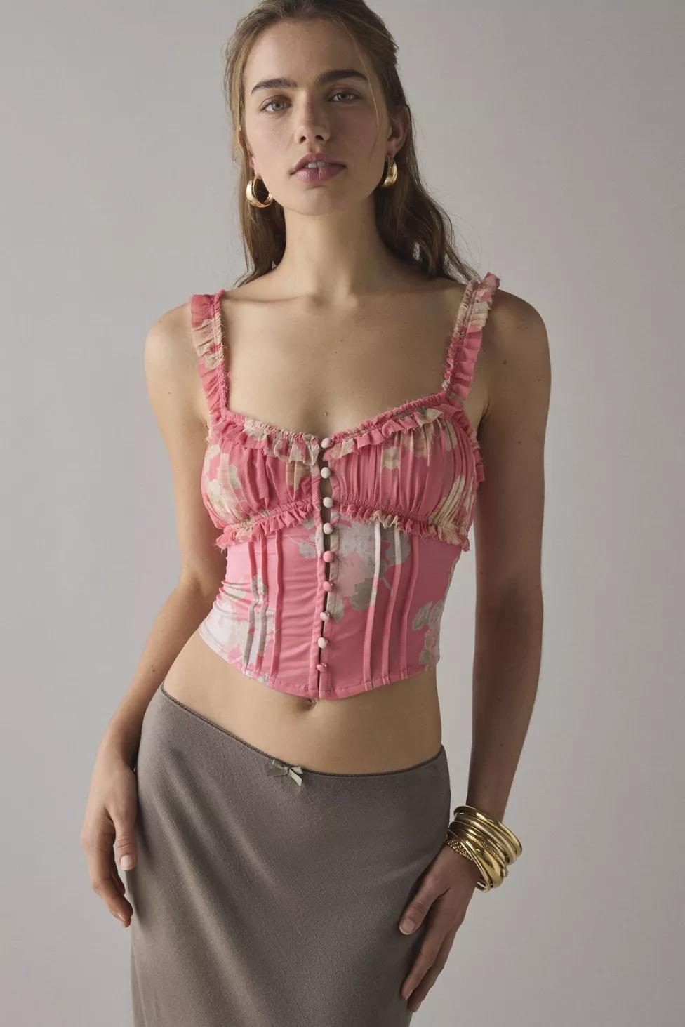 Claudia Ruffle-Trim Cropped Corset Top by URBAN OUTFITTERS