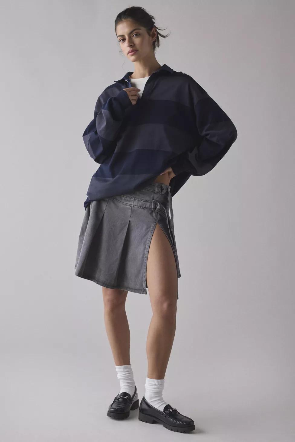 Ginny Double Buckle-Front Pleated Knee-Length Skirt by URBAN OUTFITTERS