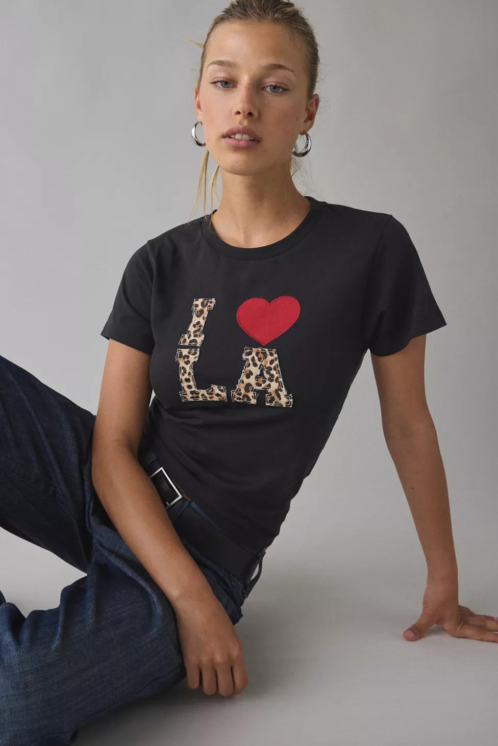 I Heart LA Animal Print Applique Graphic Slim Tee by URBAN OUTFITTERS