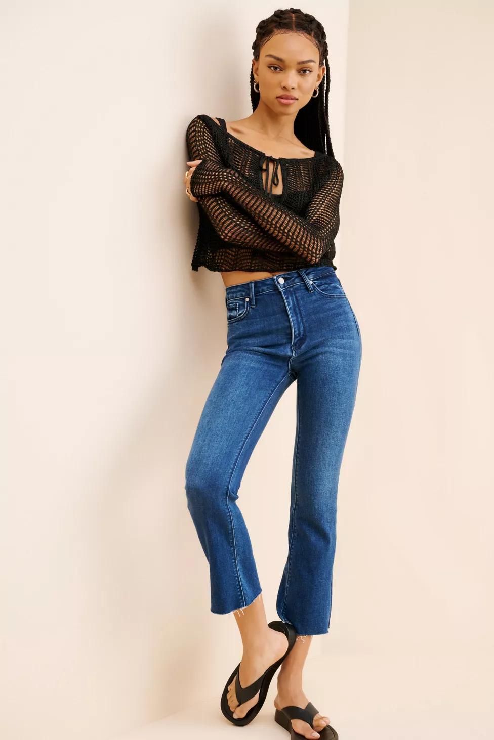 JUST BLACK DENIM Tonal Crop Flare Jean by URBAN OUTFITTERS