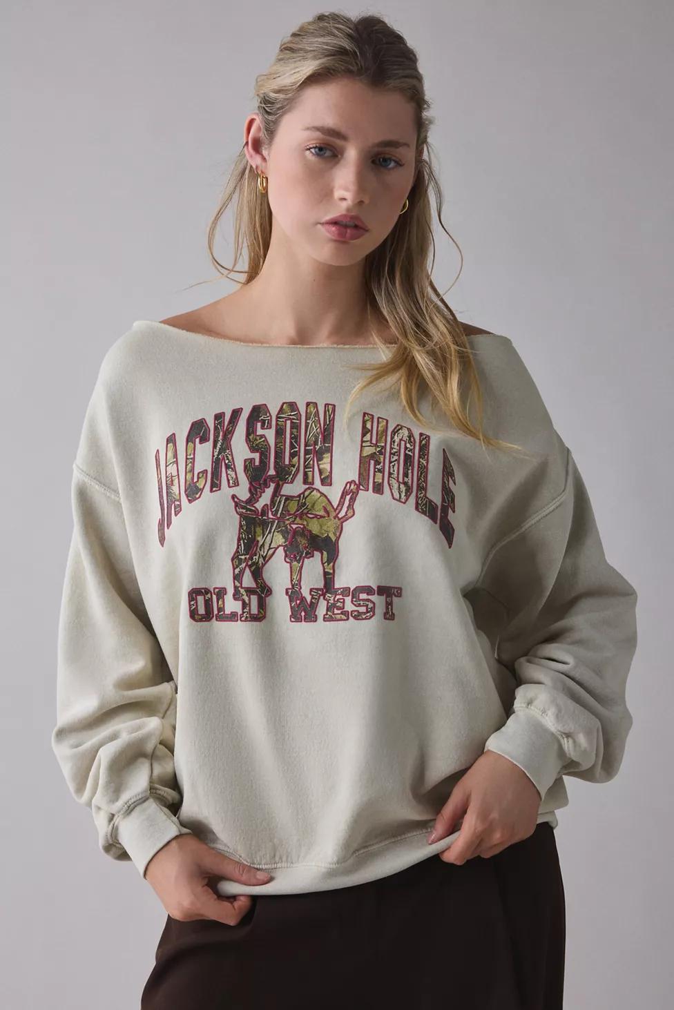 Jackson Hole Graphic Off-The-Shoulder Pullover by URBAN OUTFITTERS