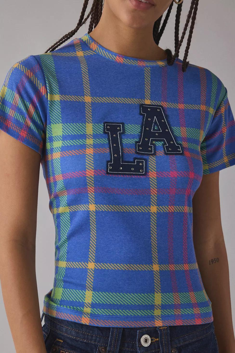 LA Applique Graphic Plaid Print Baby Tee by URBAN OUTFITTERS