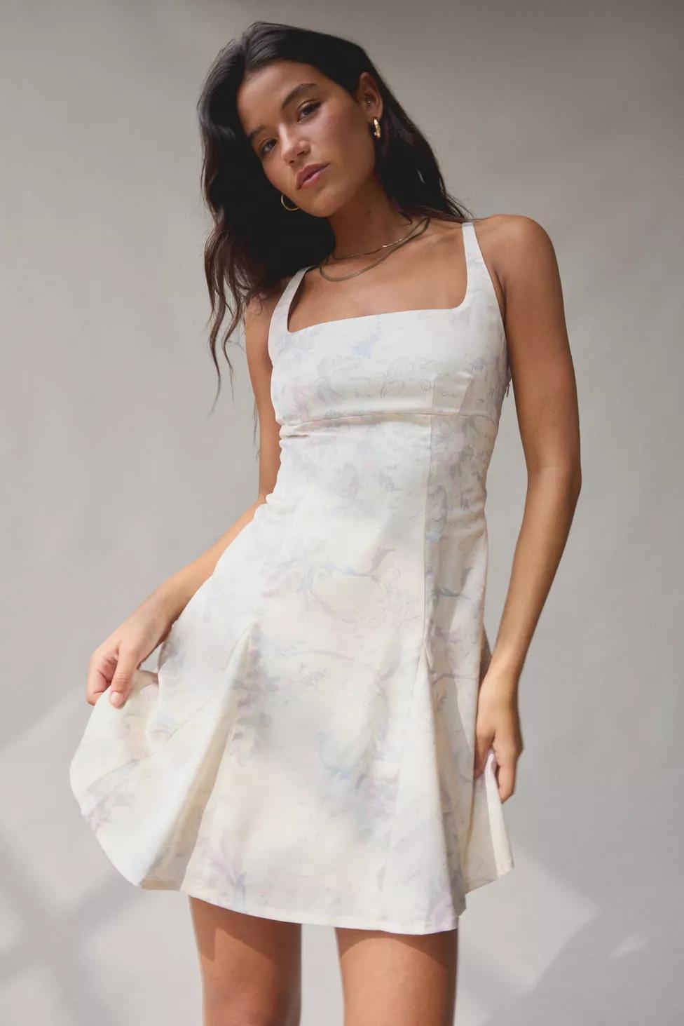 Liv Satin Fit-And-Flare Keyhole Open Back Mini Dress by URBAN OUTFITTERS