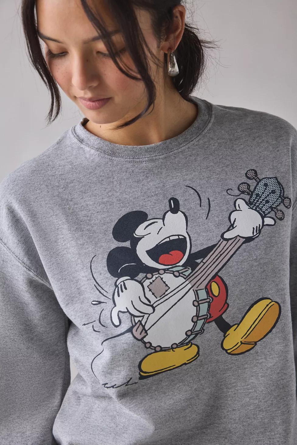 Mickey Mouse Banjo Graphic Crew Neck Pullover Sweatshirt by URBAN OUTFITTERS