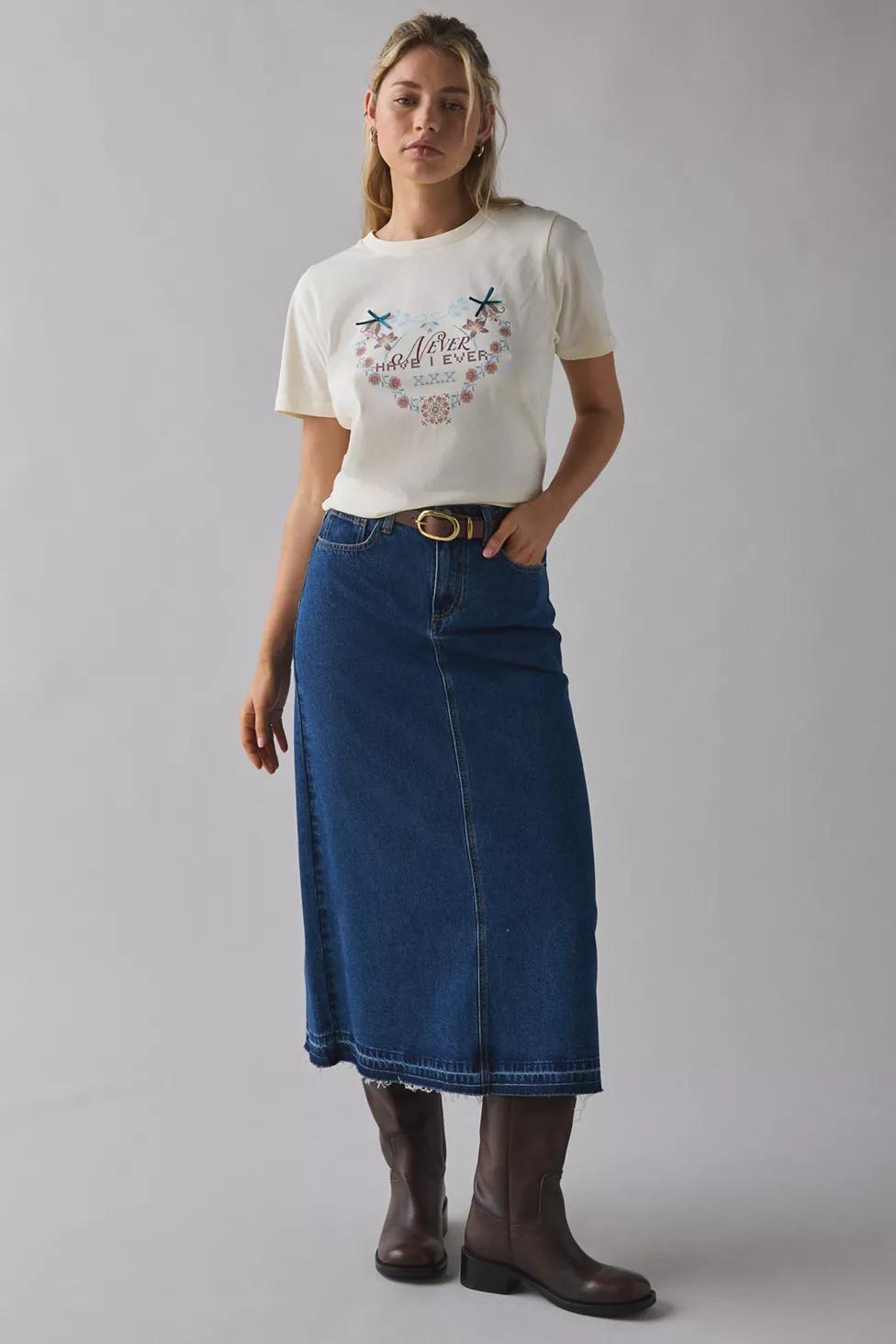 Never Ever Cross Stitch Applique Graphic Tee by URBAN OUTFITTERS