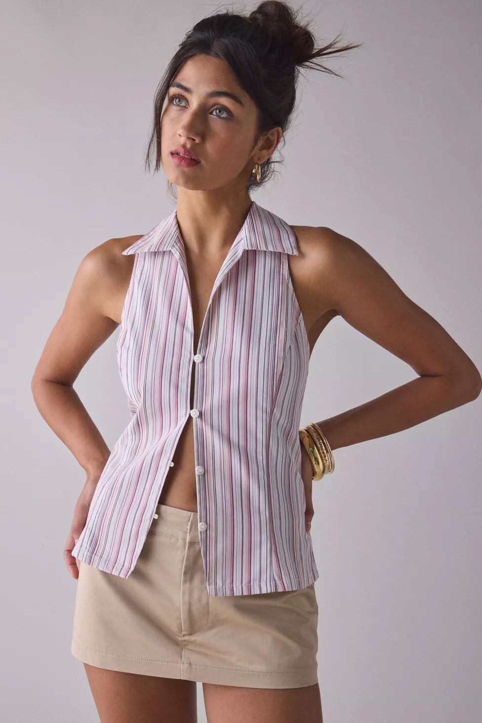 Party Girl Cotton-Blend Button Down Sleeveless Shirt by URBAN OUTFITTERS