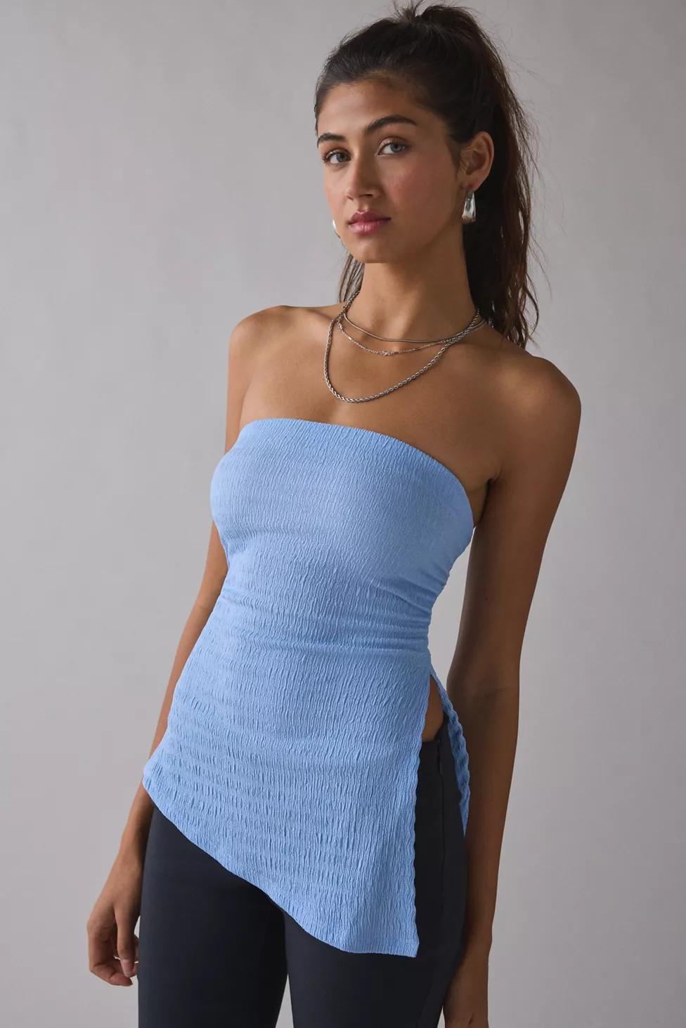 UO Afterparty Asymmetric Side-Slit Flyaway Tube Top by URBAN OUTFITTERS