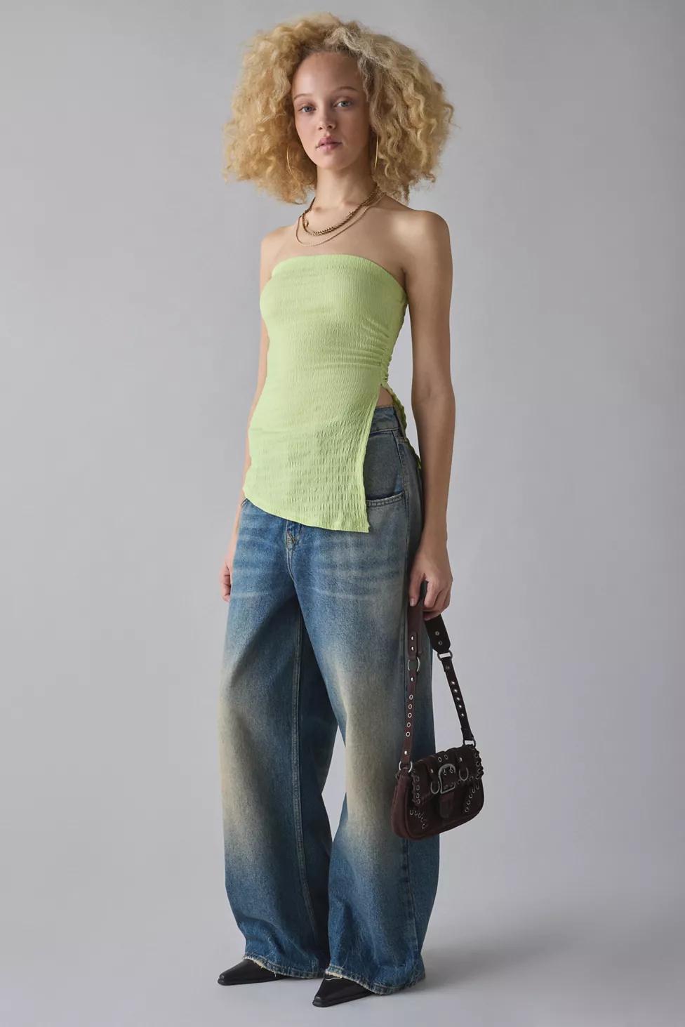 UO Afterparty Asymmetric Side-Slit Flyaway Tube Top by URBAN OUTFITTERS