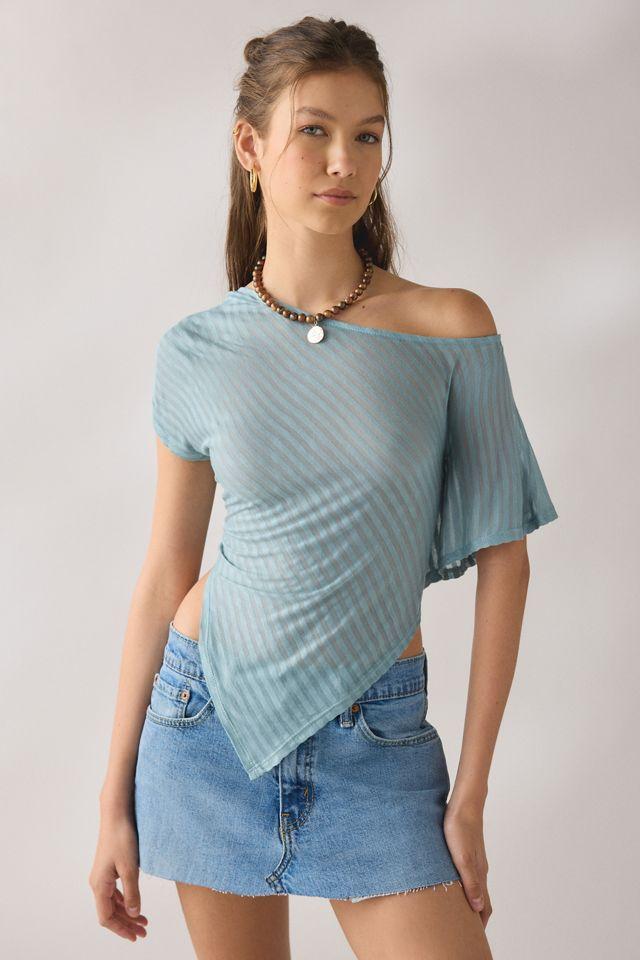 UO Bia Sheer Stripe Asymmetric Off-The-Shoulder Poncho by URBAN OUTFITTERS