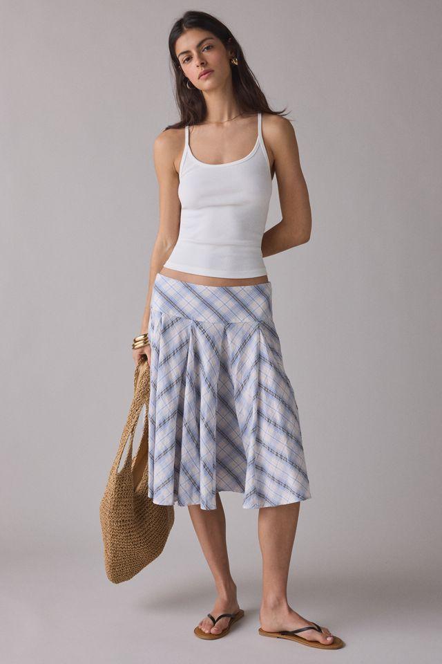 UO Check It Out Drop Waist Godet Midi Skirt by URBAN OUTFITTERS
