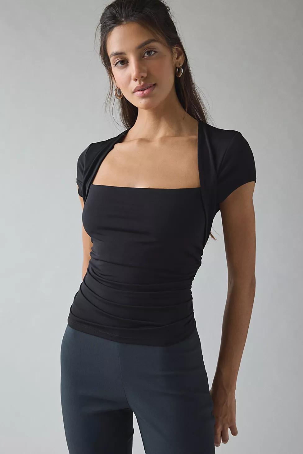 UO Claire Cropped Cap Sleeve Shrug Top by URBAN OUTFITTERS