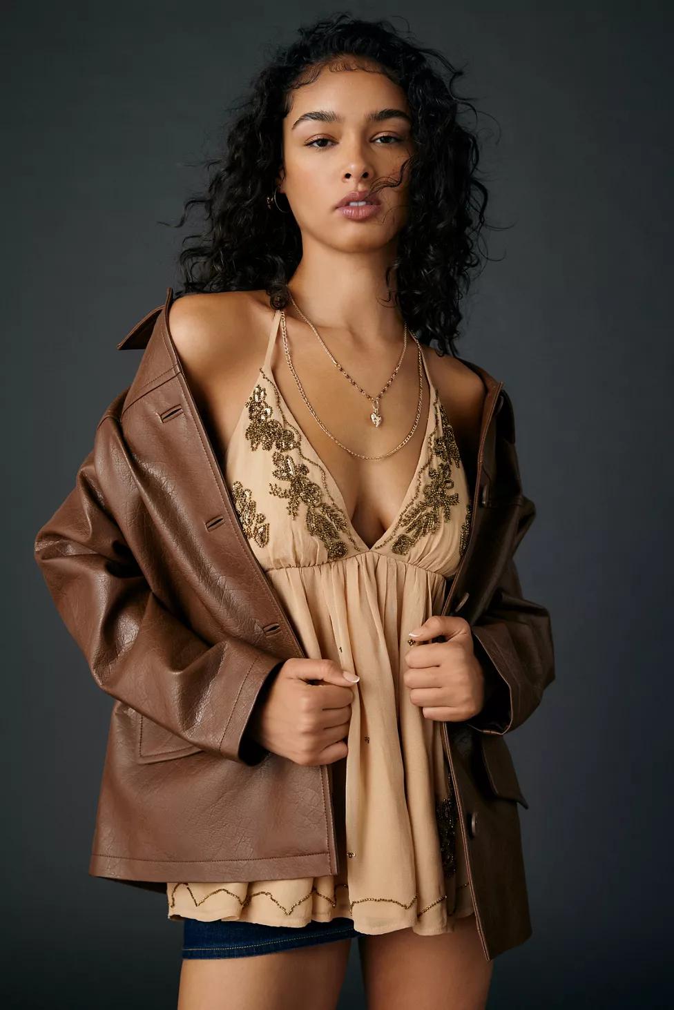 UO Eddie Embellished Halter Tunic Babydoll Top by URBAN OUTFITTERS