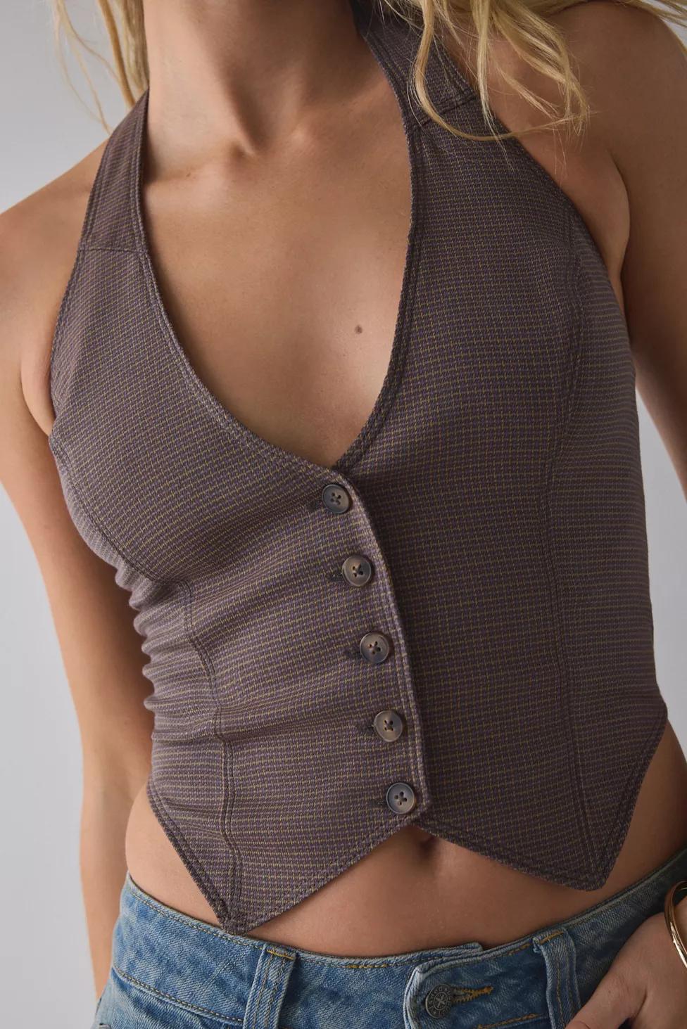 UO Esme Tailored Crop Halter Vest Top by URBAN OUTFITTERS