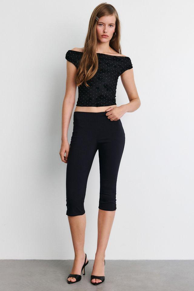 UO Fia Embellished Flocked Floral Off-The-Shoulder Crop Top by URBAN OUTFITTERS