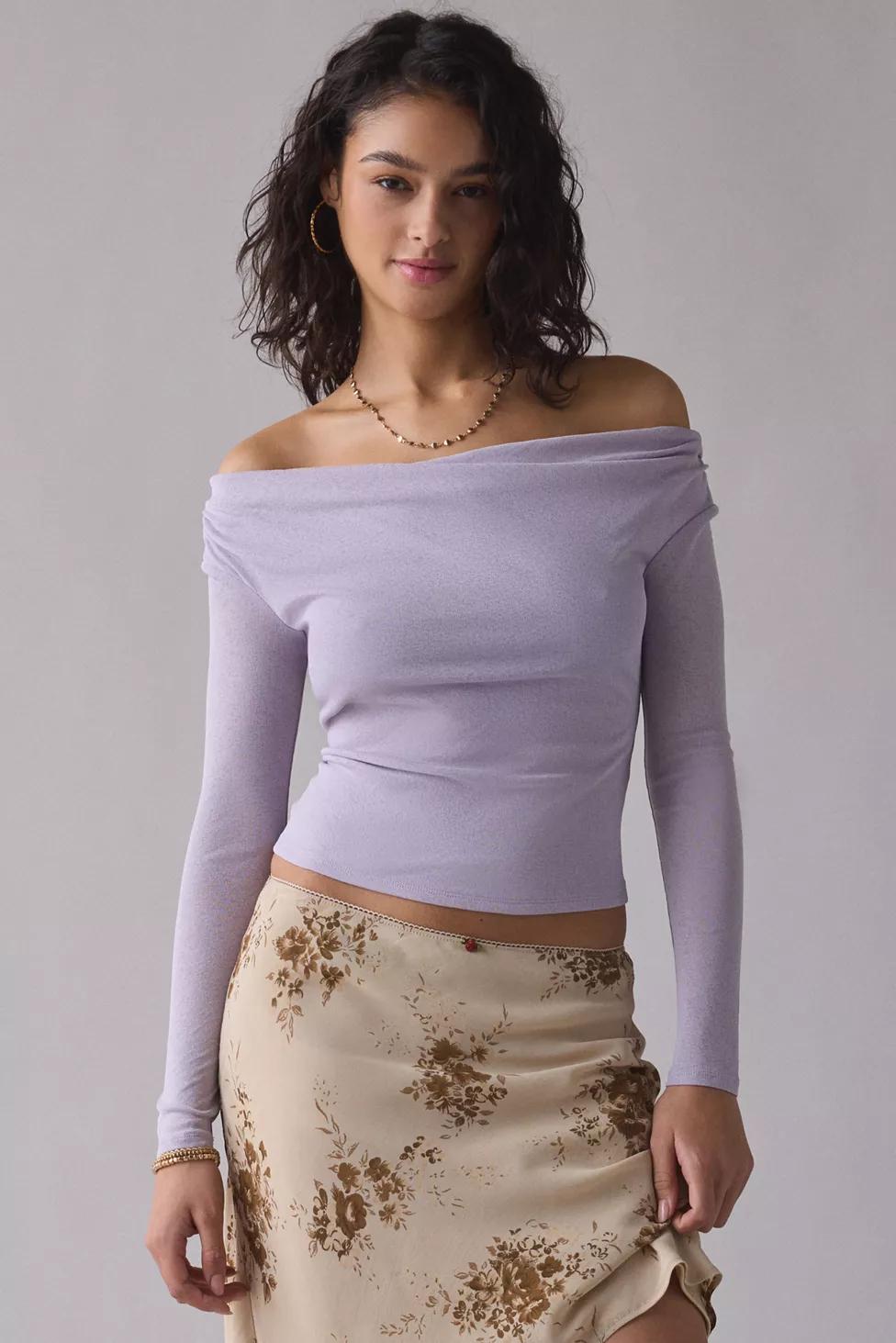 UO Fia Mesh Long Sleeve Off-The-Shoulder Crop Top by URBAN OUTFITTERS UO Fia Mesh Long Sleeve Off-The-Shoulder Crop Top by URBAN OUTFITTERS