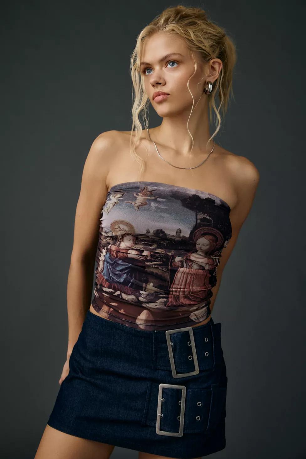 UO High Heavens Printed Mesh Cropped Tube Top by URBAN OUTFITTERS UO High Heavens Printed Mesh Cropped Tube Top by URBAN OUTFITTERS
