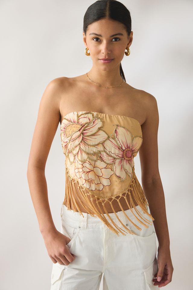 UO In The Rain Beaded Embellished Fringe Tube Top by URBAN OUTFITTERS