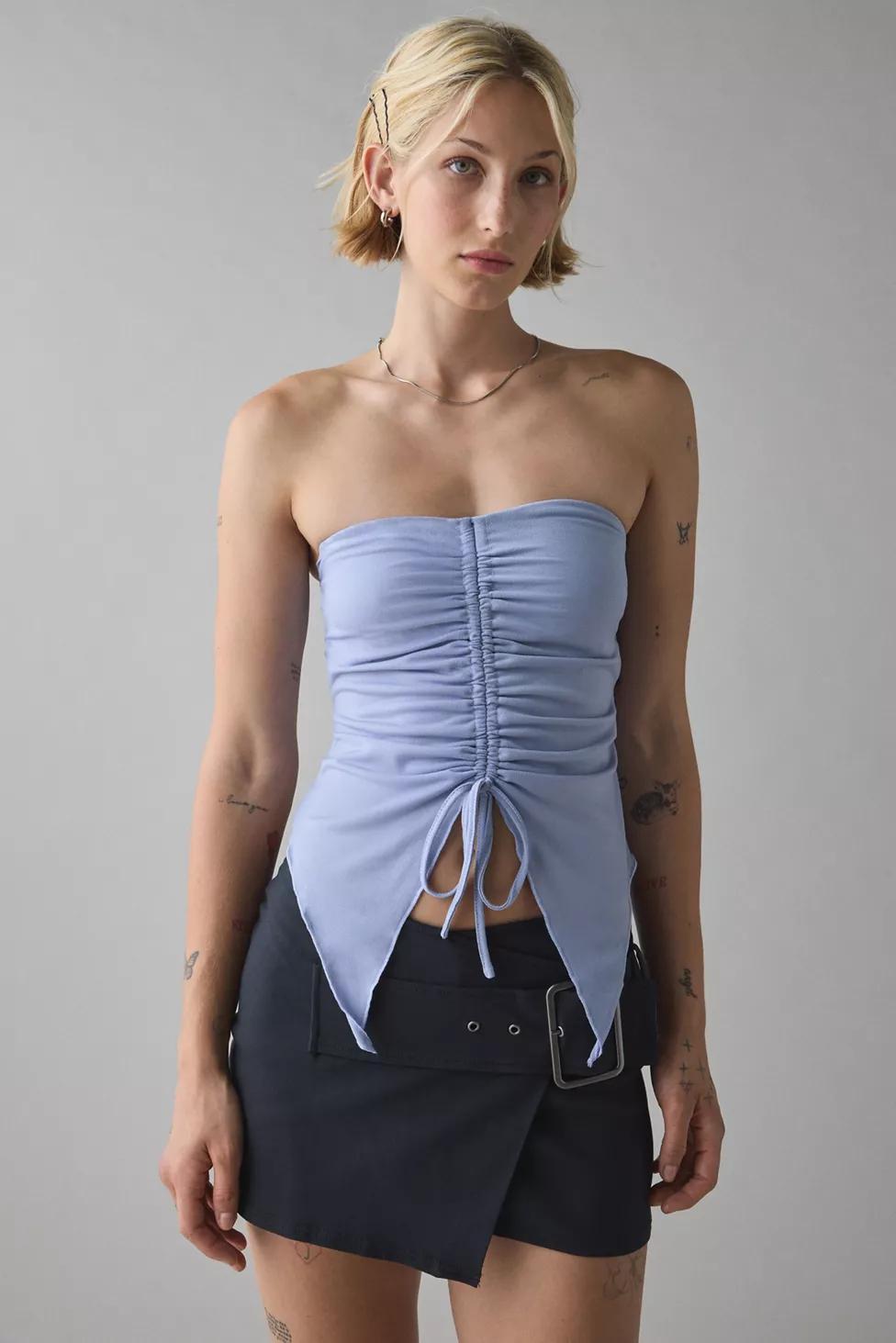 UO Iris Ruched Tie-Front Flyaway Tube Top by URBAN OUTFITTERS