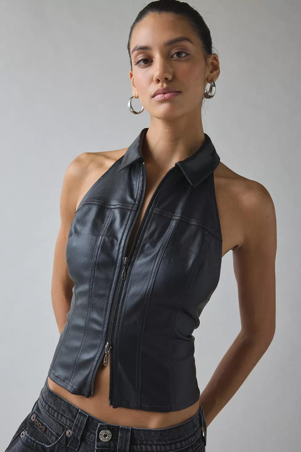 UO Julia Coated Open-Back Cropped Vest Top by URBAN OUTFITTERS