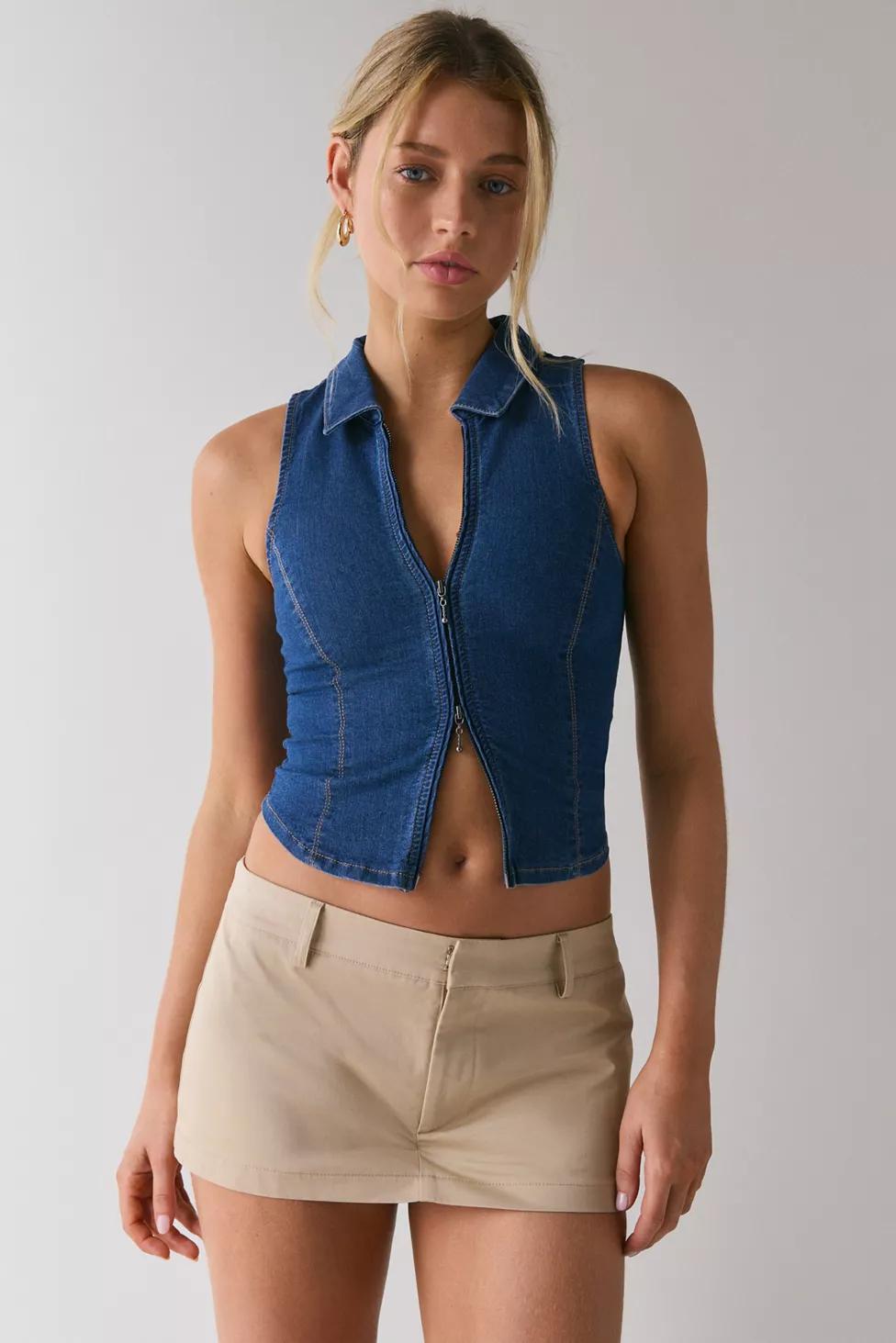 UO Ledia Fitted Seamed Zip-Front Vest Top by URBAN OUTFITTERS
