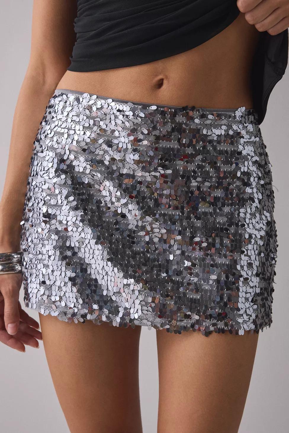 UO Olivia Paillette Sequin Low Rise Micro Mini Skirt by URBAN OUTFITTERS