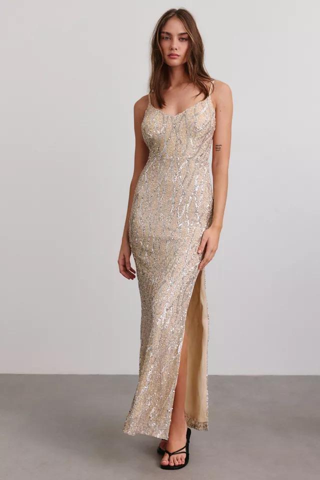 UO Ophelia Deco Sequin Side-Slit Maxi Dress by URBAN OUTFITTERS