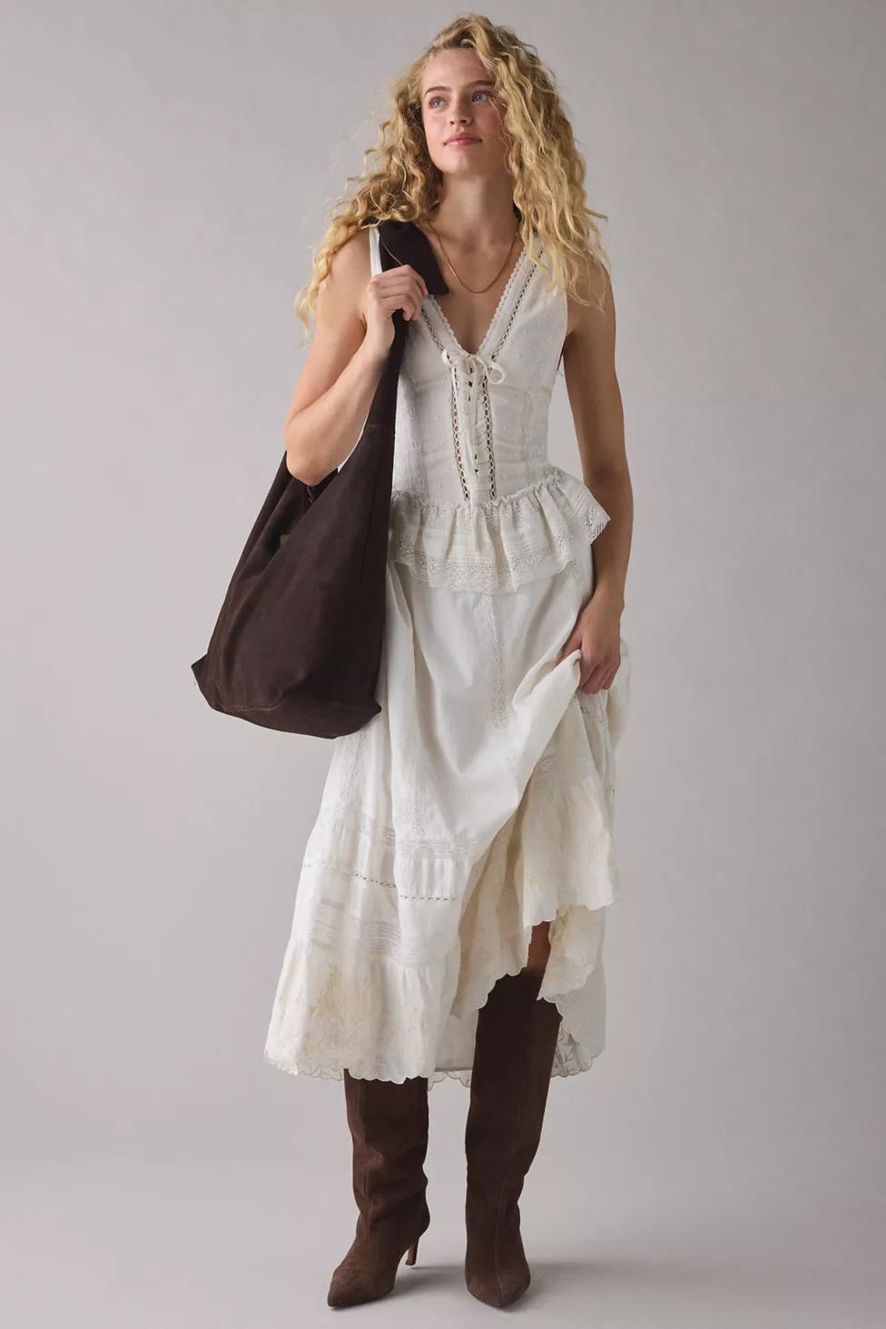 UO Perfectly Victorian Lace Trim Corset Midi Dress by URBAN OUTFITTERS