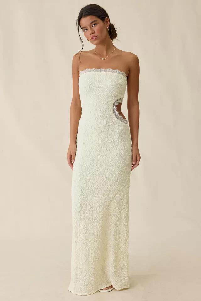 UO Sea Nymph Asymmetric Cutout Strapless Lace Maxi Dress by URBAN OUTFITTERS