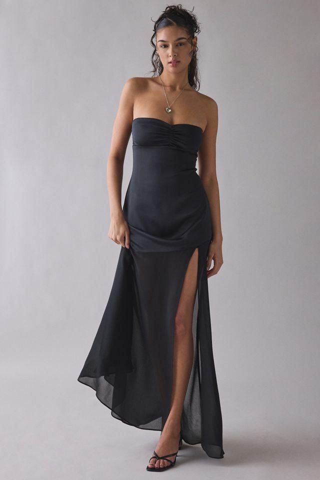 UO Sky High Sheer Illusion Asymmetric Maxi Dress by URBAN OUTFITTERS