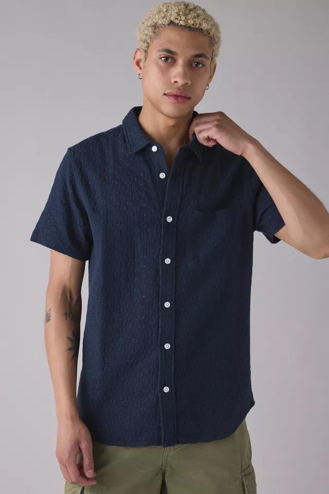 UO Textured Stitched Floral Embroidered Short Sleeve Shirt by URBAN OUTFITTERS
