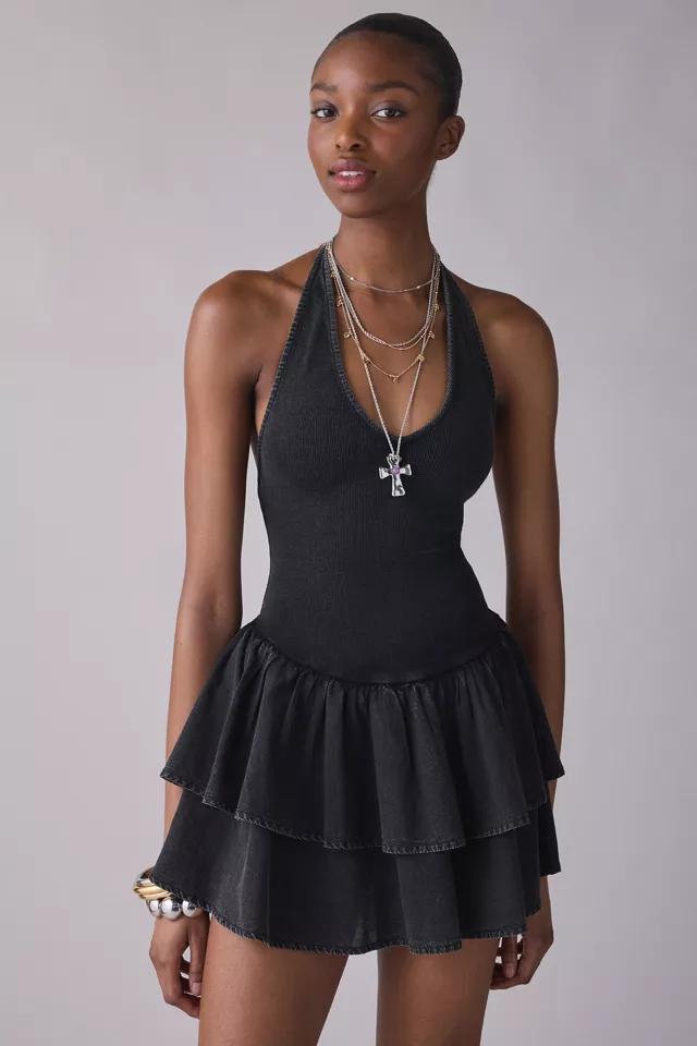 UO With The Band Mixed Media Halter Mini Dress by URBAN OUTFITTERS