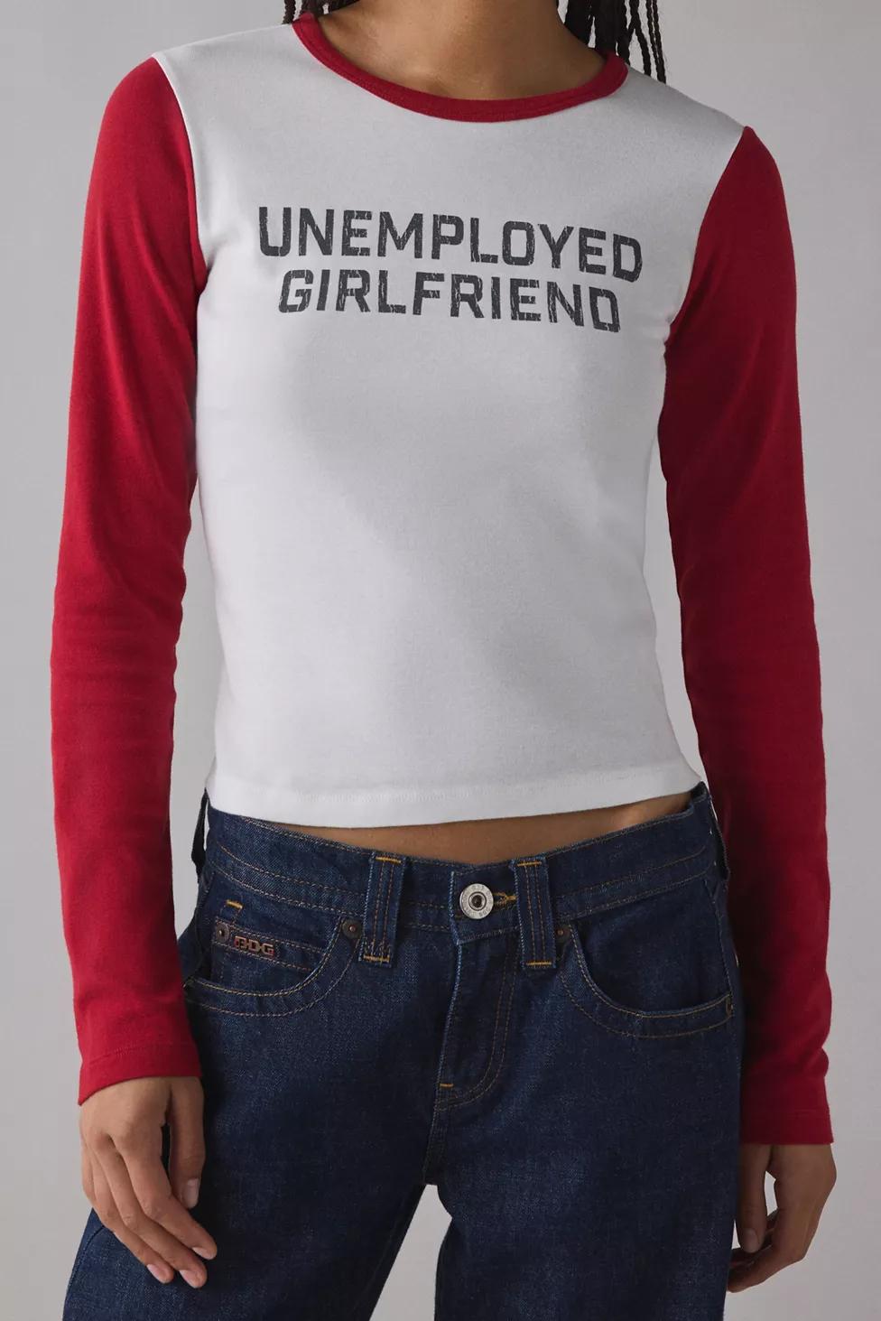 Unemployed Girlfriend Graphic Raglan Long Sleeve Baby Tee by URBAN OUTFITTERS