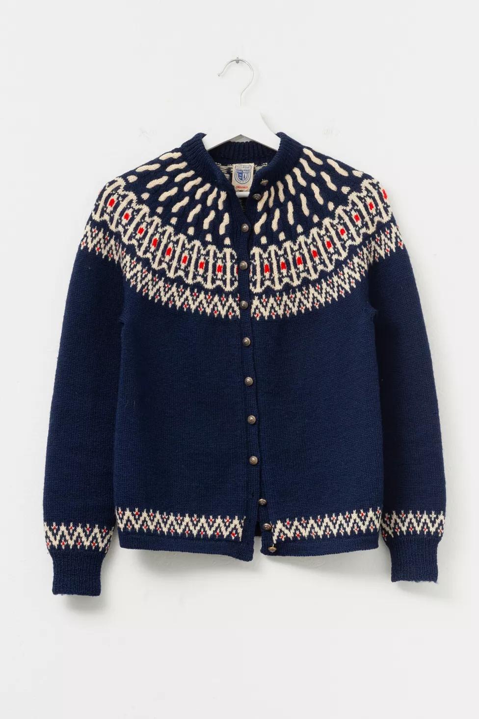 Vintage 1960s Danish Blue Wool Sweater Metal Buttons by URBAN OUTFITTERS