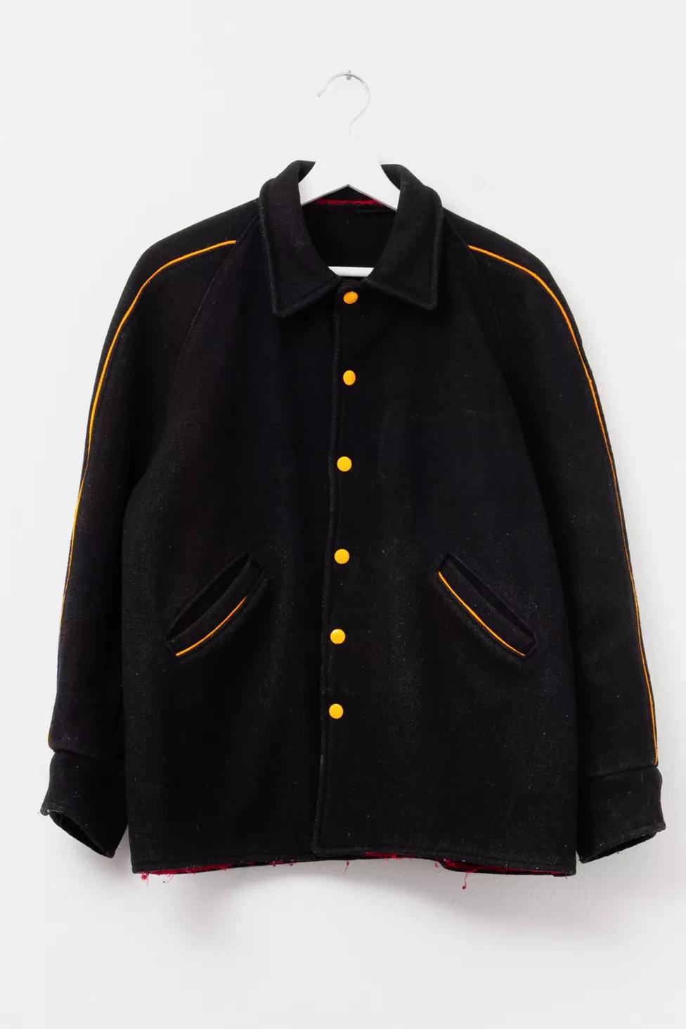 Vintage 1960s Distressed Black Yellow Wool Letterman Jacket by URBAN OUTFITTERS