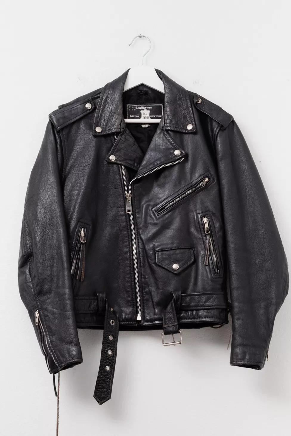 Vintage 1980s Distressed Black Leather Biker Jacket by URBAN OUTFITTERS