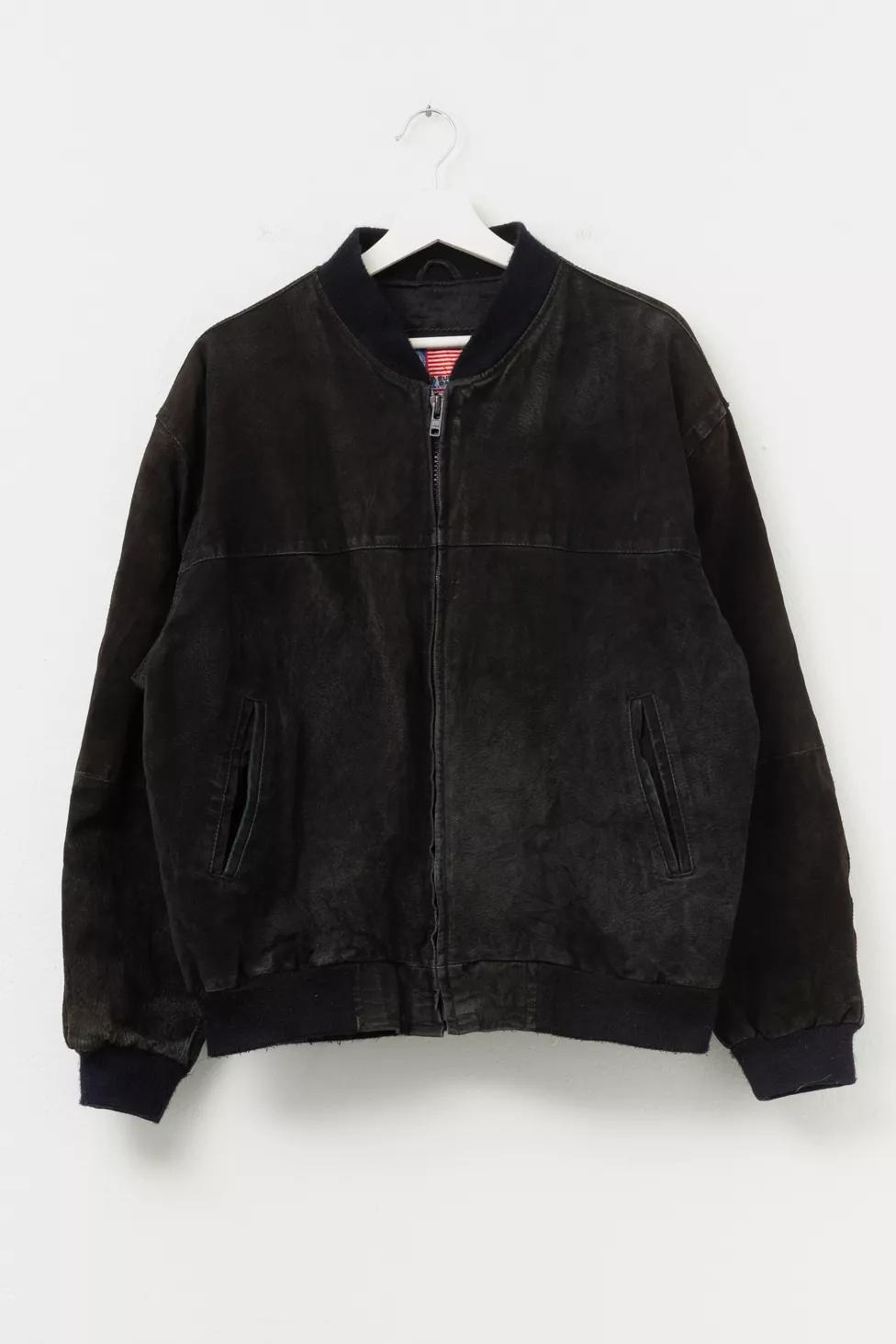 Vintage 1990s Distressed Black Suede Leather Bomber Jacket by URBAN OUTFITTERS