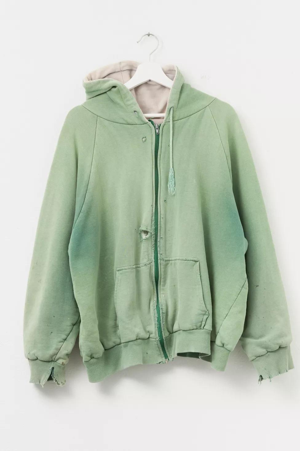 Vintage 1990s Distressed Green Thermal Lined Zipper Hoodie Sweatshirt by URBAN OUTFITTERS