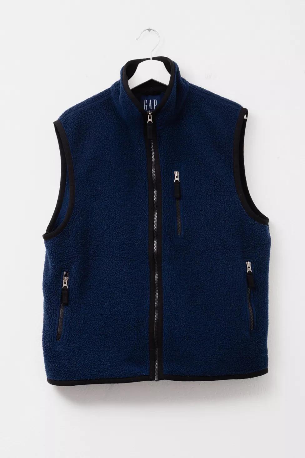 Vintage 1990s GAP Deep Pile Navy Blue Zipper Fleece Vest by URBAN OUTFITTERS