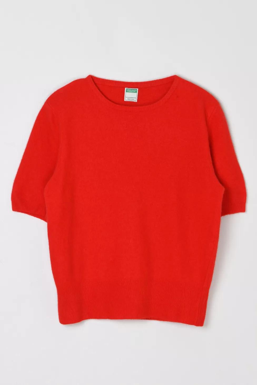 Vintage 90s Benetton Scarlet Red Short-Sleeve Sweater by URBAN OUTFITTERS