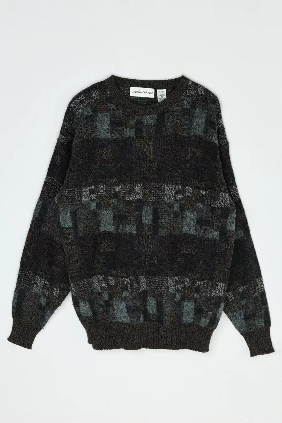 Vintage 90s Dark Colors Patterned-Knit Sweater by URBAN OUTFITTERS
