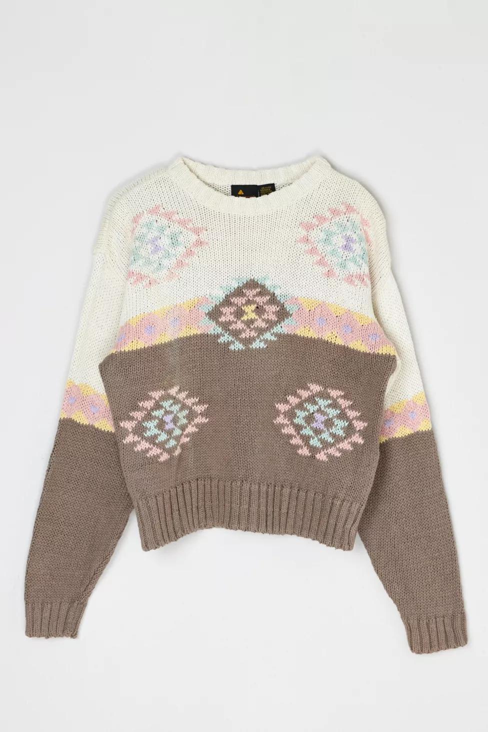 Vintage 90s Tan & Pink Patterned Knit Sweater by URBAN OUTFITTERS