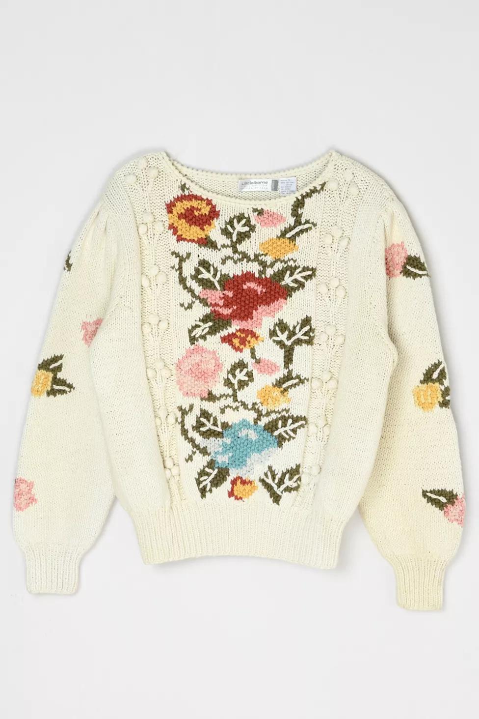 Vintage 90s Textured Knit Sweater with Flowers by URBAN OUTFITTERS