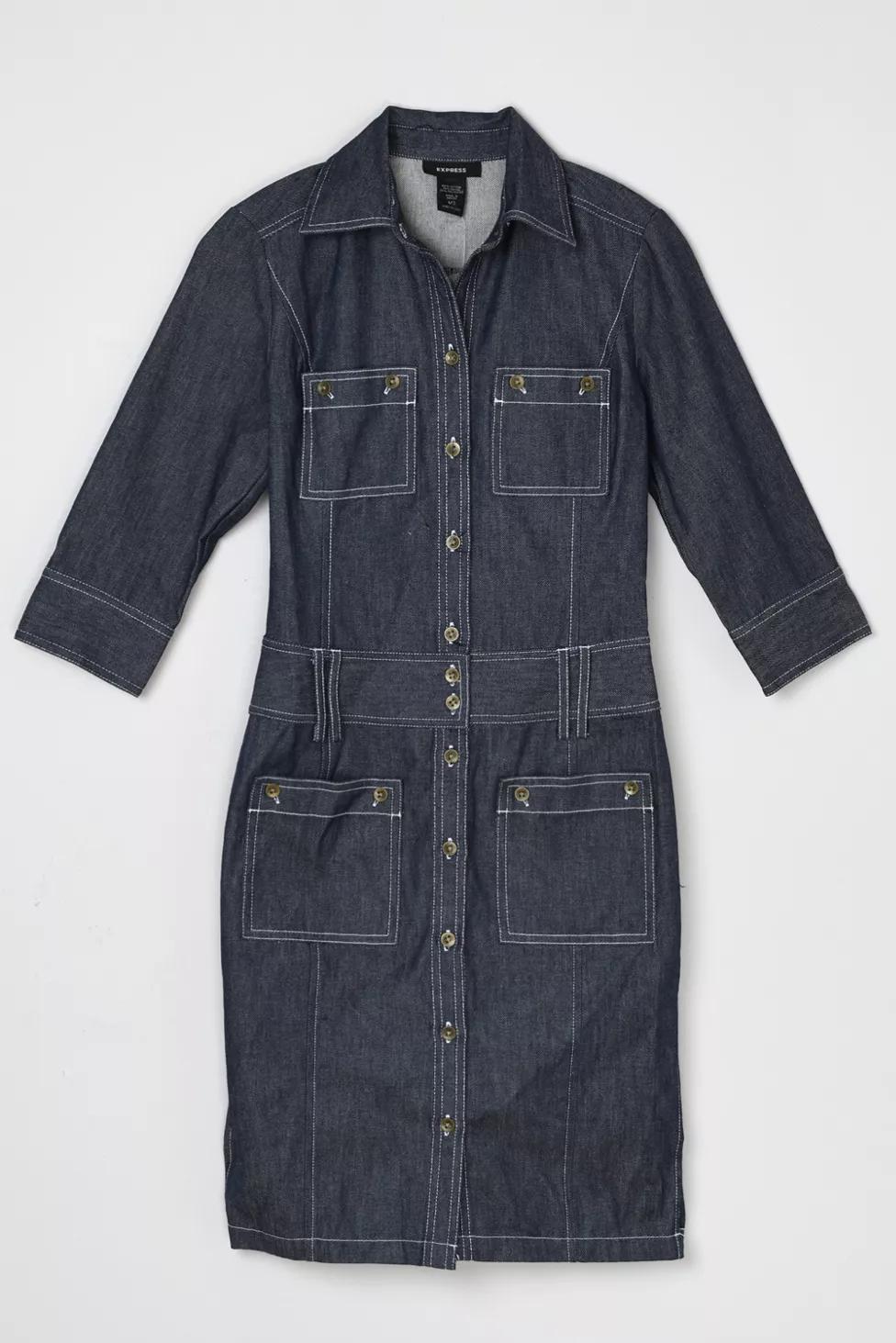 Vintage Y2k Contrast-Stitched Denim Cargo Midi Dress by URBAN OUTFITTERS