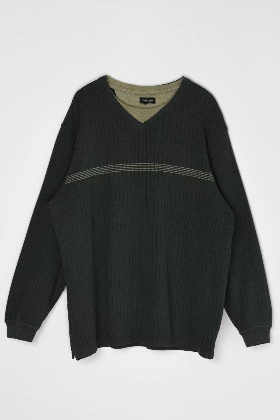 Vintage Y2k Dark Green Striped Ribbed Sweatshirt by URBAN OUTFITTERS