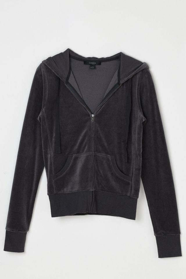 Vintage Y2k Dark Grey Velour Fitted Hoodie by URBAN OUTFITTERS