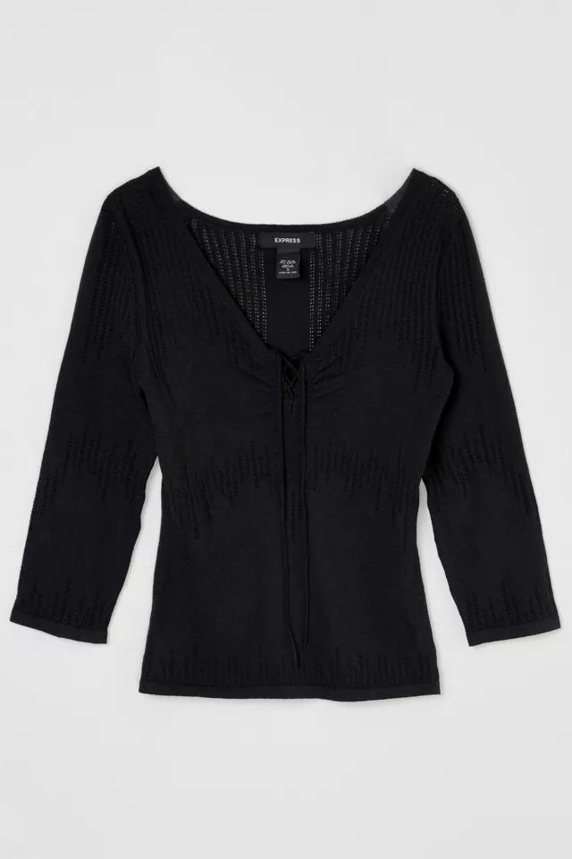 Vintage Y2k Express Lace-Up Pointelle Knit Top by URBAN OUTFITTERS